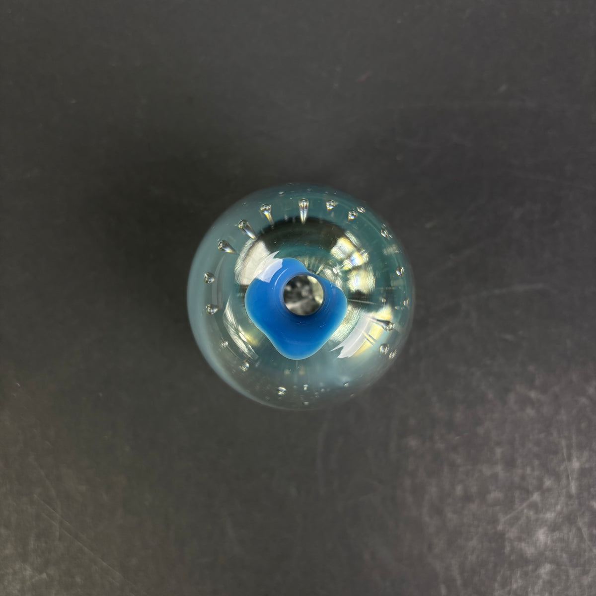 Signed Studio Art Glass Paperweight – Pale Blue Controlled Bubble Design