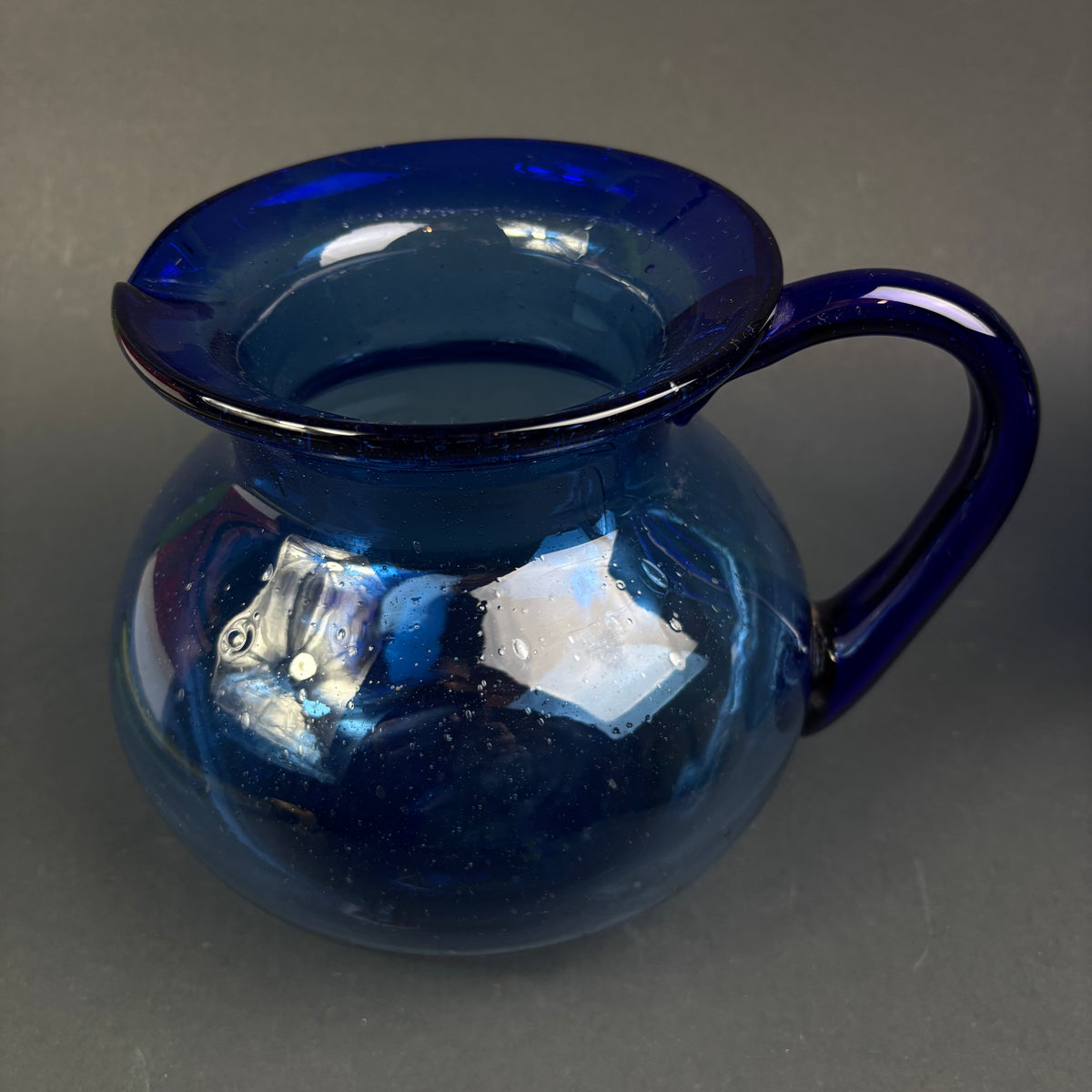Vintage Cobalt Blue Hand-Blown Art Glass Jug / Vase