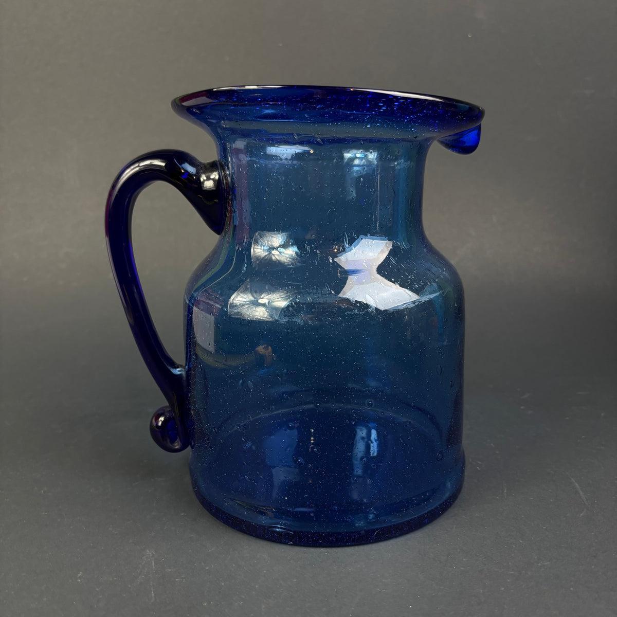 Vintage Hand-Blown Cobalt Blue Art Glass Jug / Vase