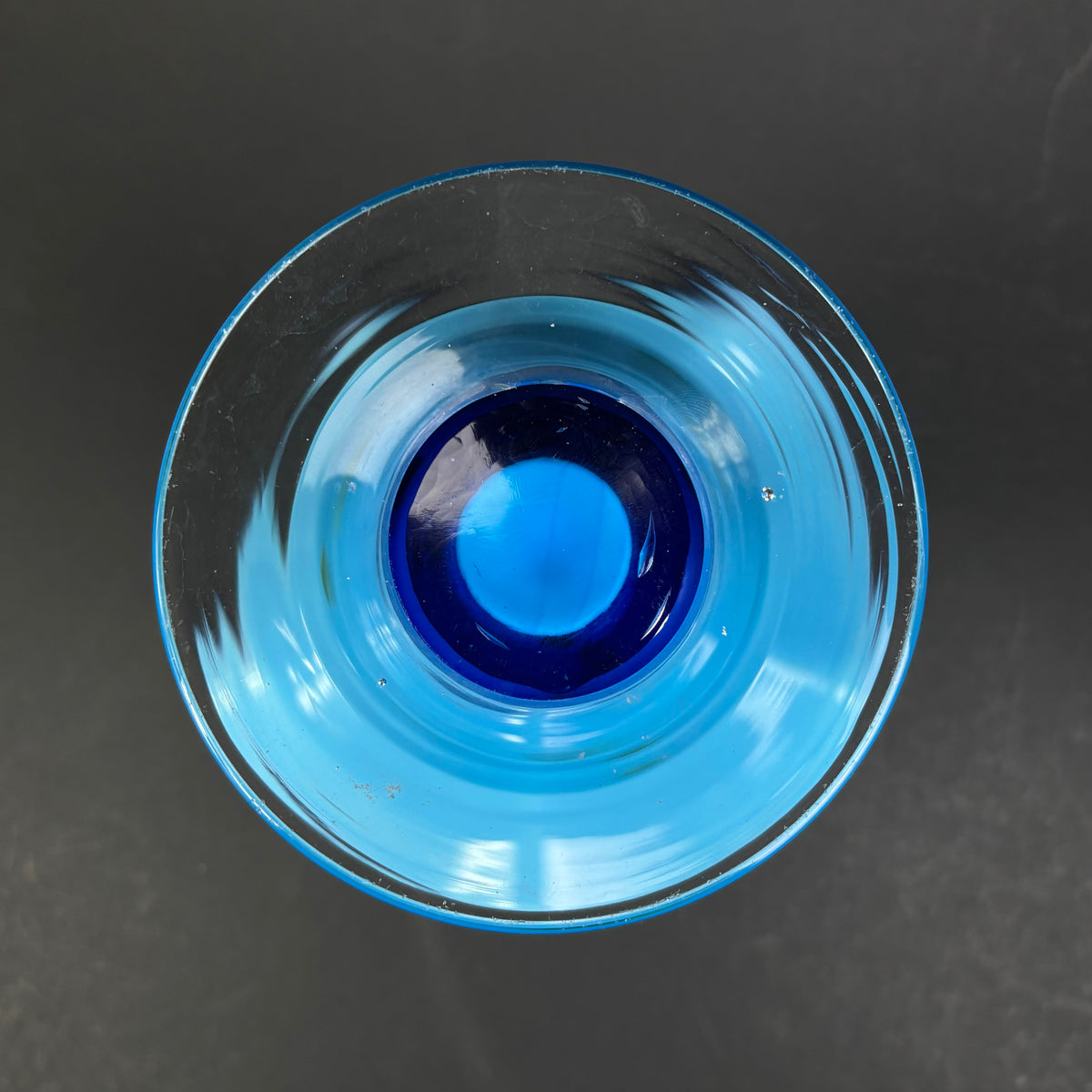 Vintage Murano Style Art Glass Trumpet Vase – Blue Opaline with Green Spots