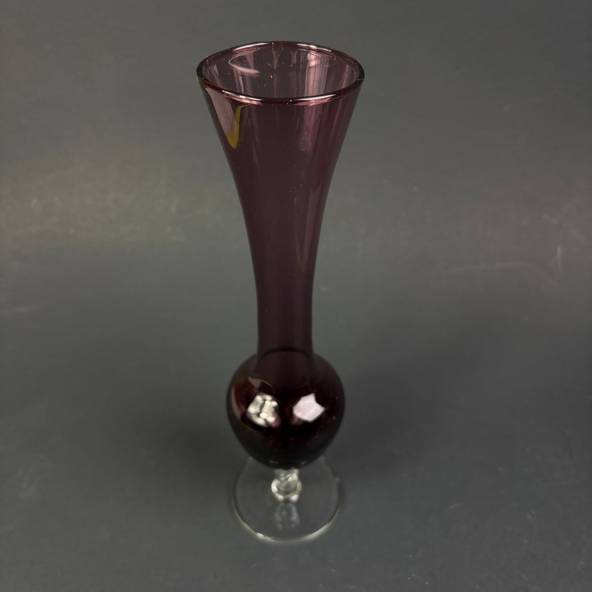 Vintage Amethyst Glass Bud Vase with Clear Twisted Stem