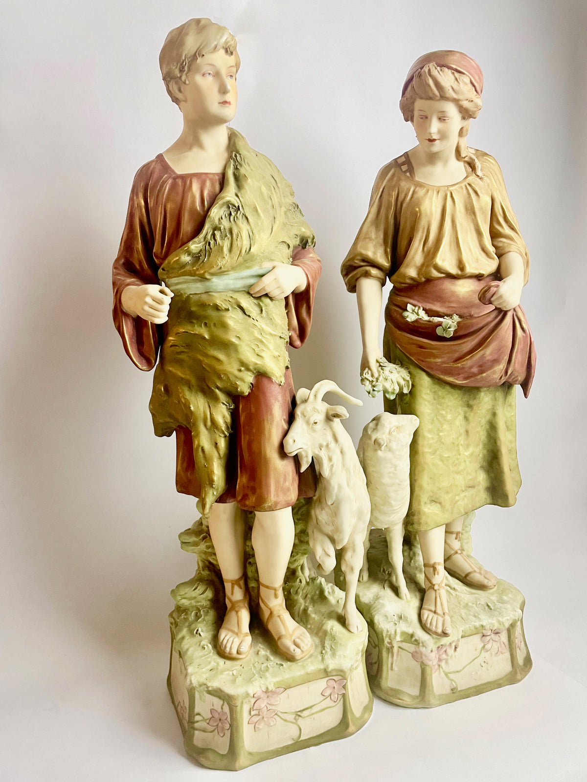 Large Pair Royal Dux Bohemia Figures – Shepherd & Shepherdess, c.1900s (63cm)