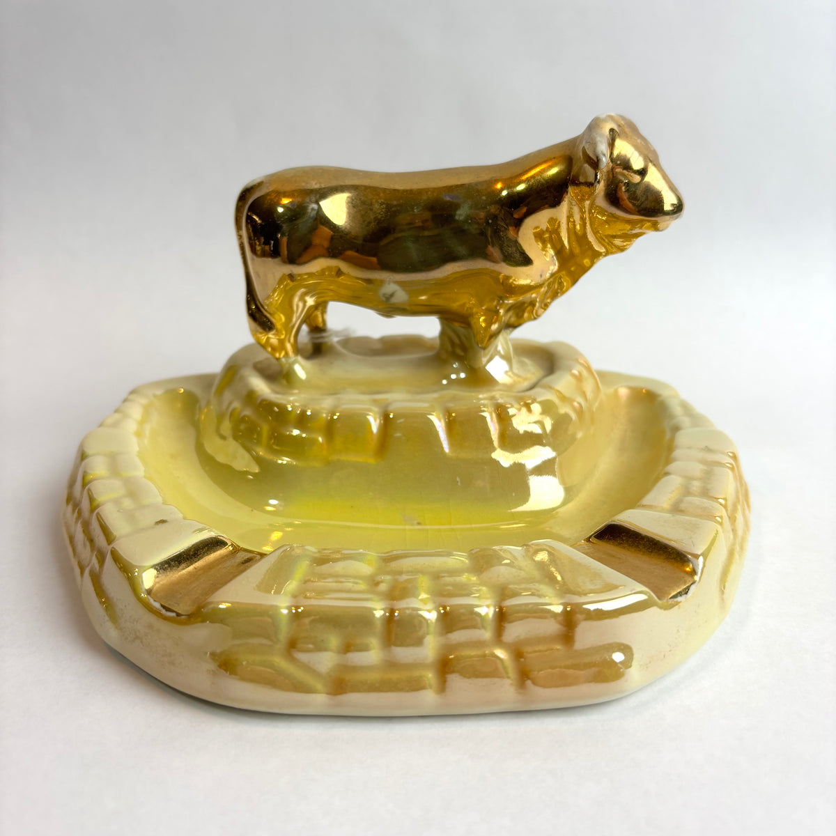 Wembley Ware Bull Ashtray – Lustre Glaze with Gold Bull