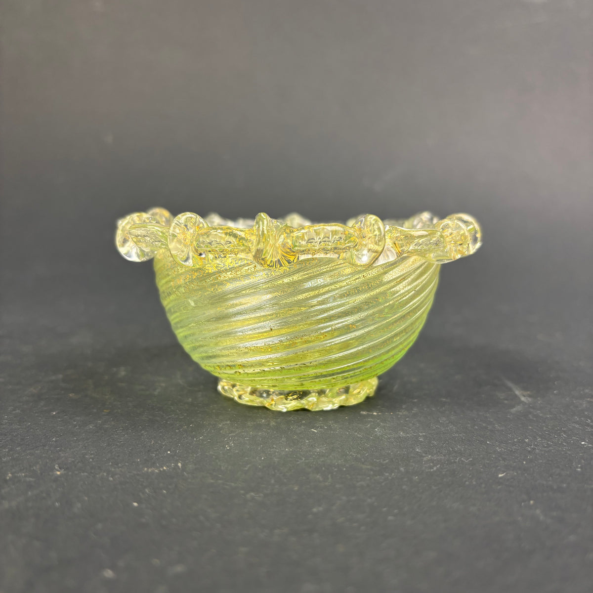 Vintage Murano Zanfirico Filigree Art Glass Bowl – Citron Green – Italy c.1960s