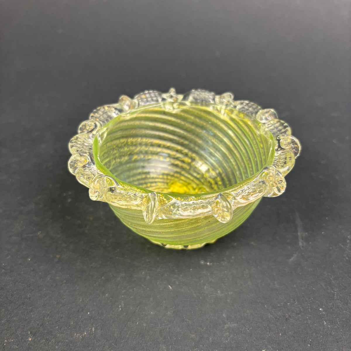 Vintage Murano Zanfirico Filigree Art Glass Bowl – Citron Green – Italy c.1960s