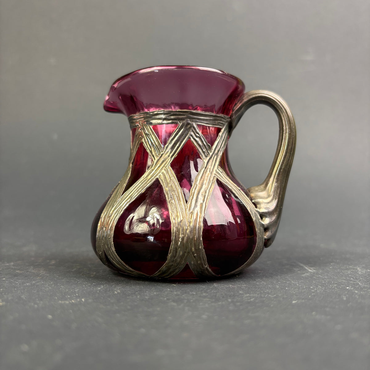 WMF Ikora Ruby Glass Cream Jug with Pewter Mount