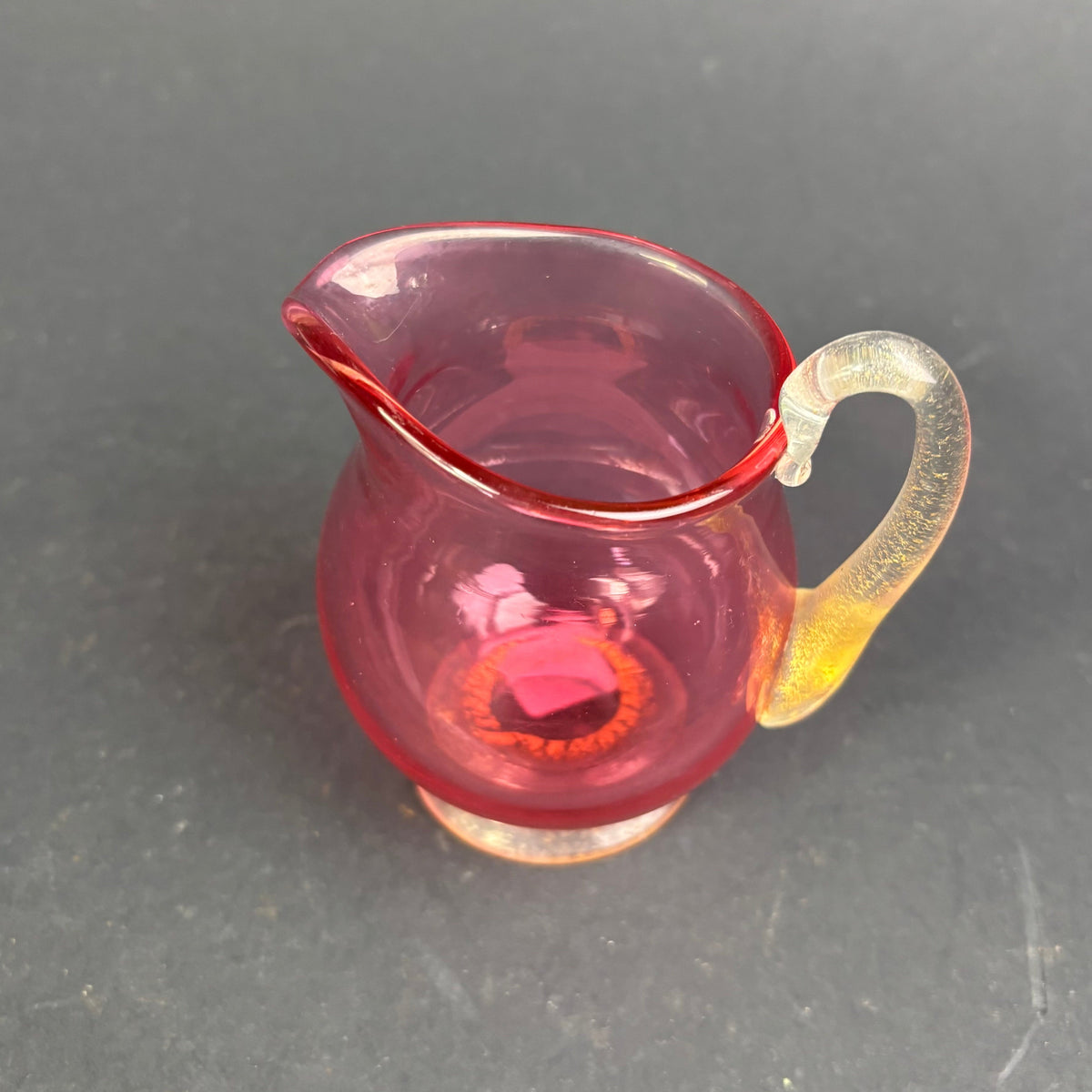 Murano Ruby Red Art Glass Cream Jug with Gold Aventurine Handle