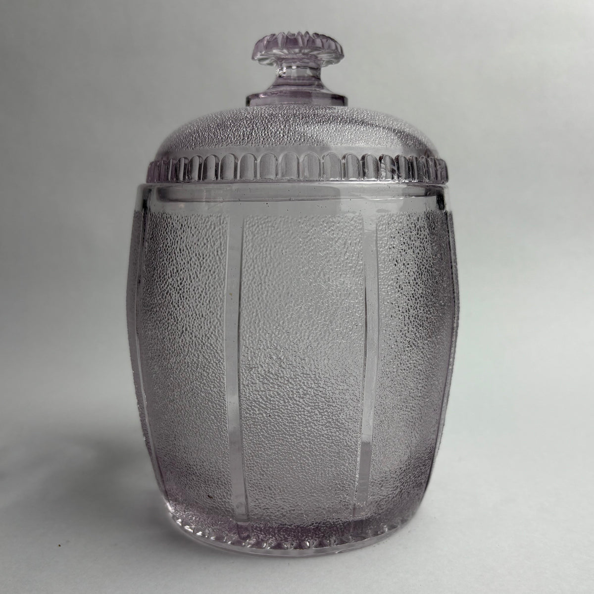 Antique Davidson Amethyst Glass Honey Barrel Jar c1880s Pattern 529