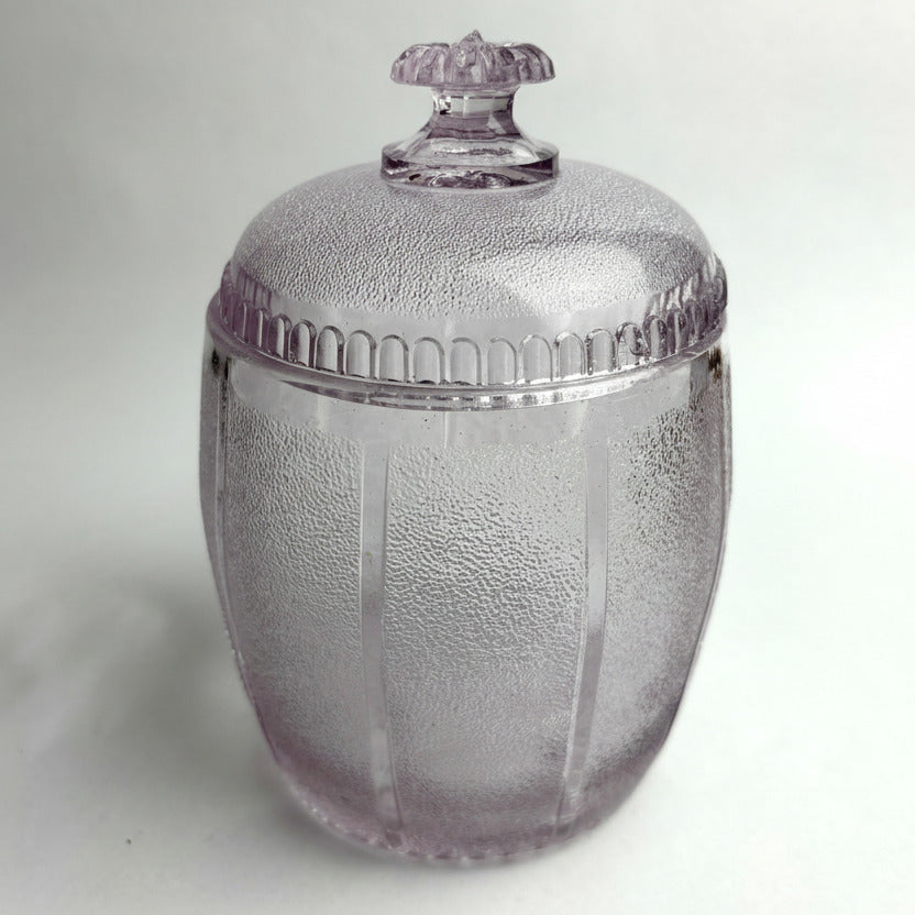Antique Davidson Amethyst Glass Honey Barrel Jar c1880s Pattern 529