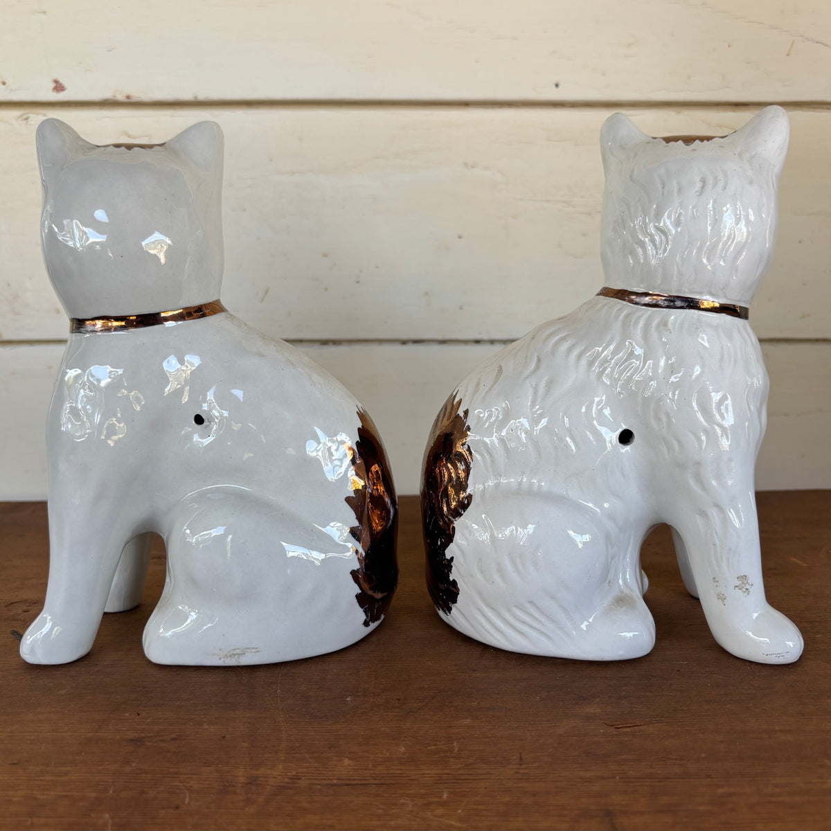 Vintage Staffordshire-Style Pottery Cats — Copper Lustre Pair