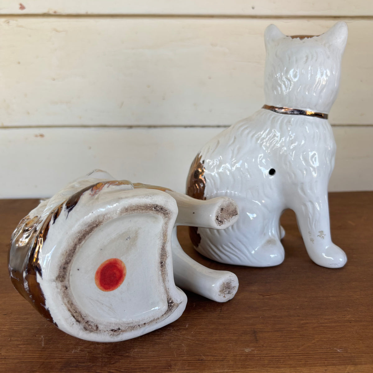 Vintage Staffordshire-Style Pottery Cats — Copper Lustre Pair