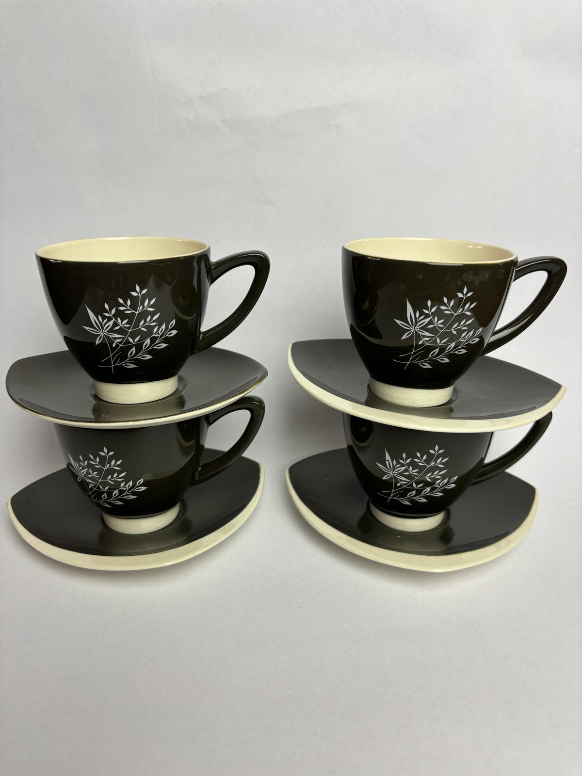 Carlton Ware ‘Boomerang’ Tea Set – Mid Century Australian Design – Charcoal & White