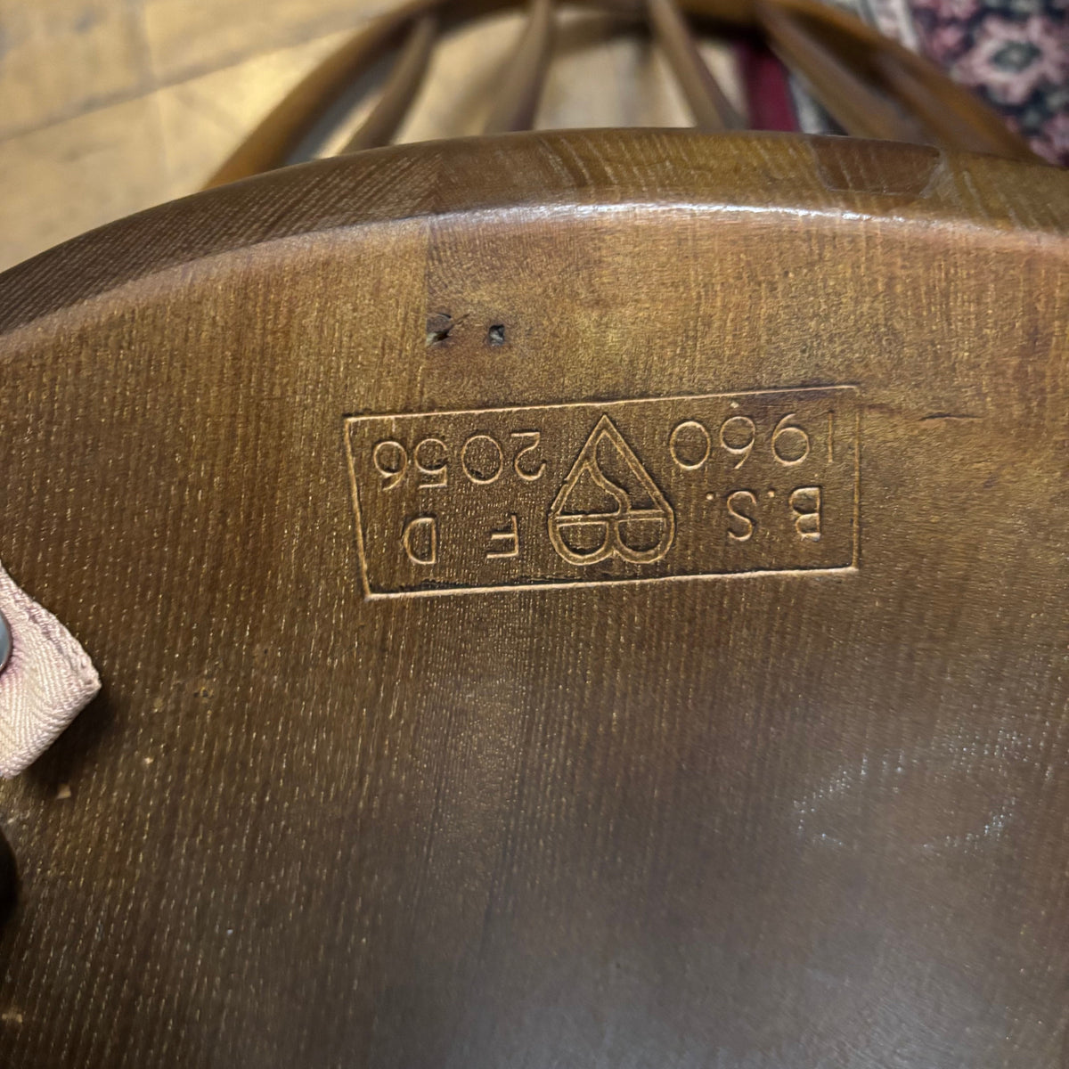 Ercol chair underside British Standards Kitemark stamp