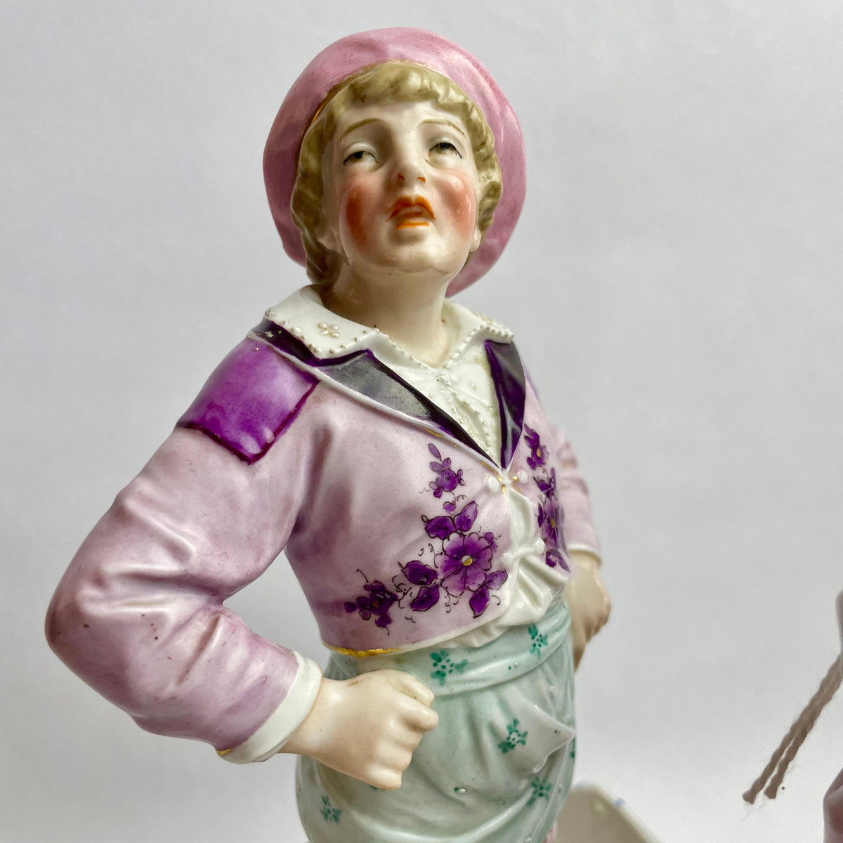 Pair of French Porcelain Figurines with Basket Spill Vases – c.1900s