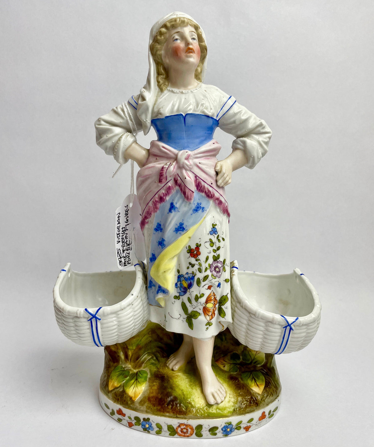 Pair of French Porcelain Figurines with Basket Spill Vases – c.1900s