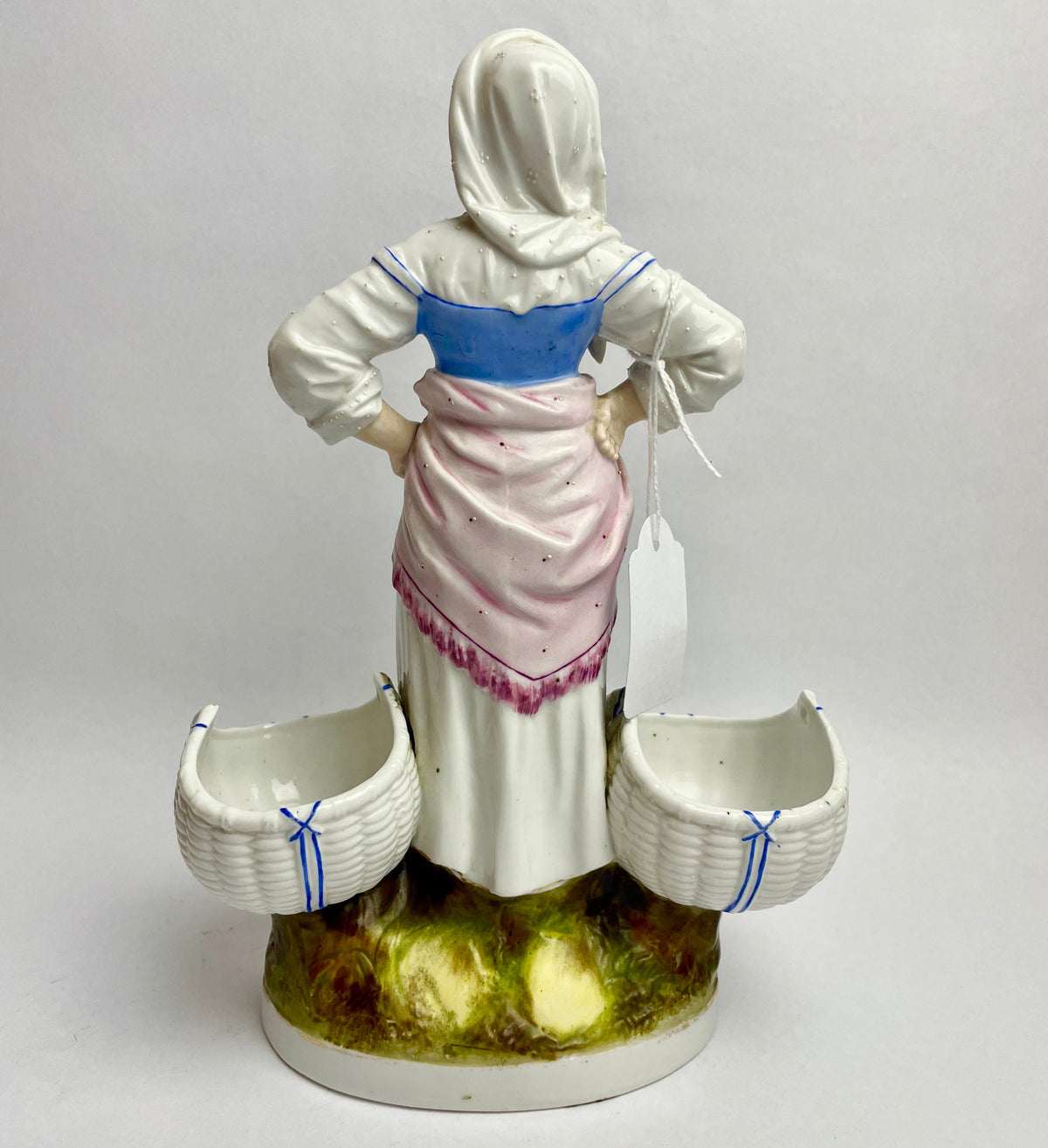 Pair of French Porcelain Figurines with Basket Spill Vases – c.1900s