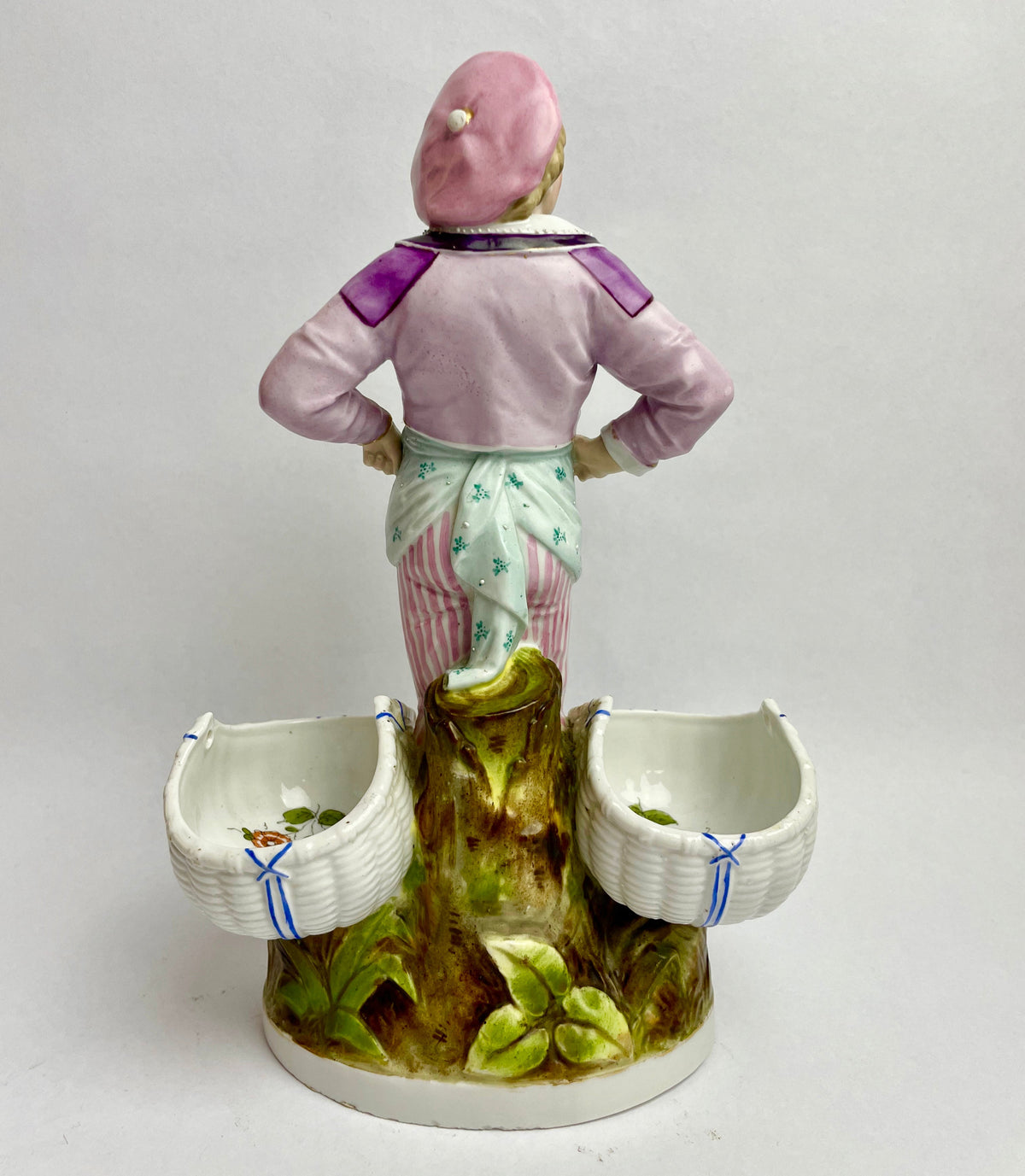 Pair of French Porcelain Figurines with Basket Spill Vases – c.1900s