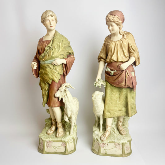 Large Pair Royal Dux Bohemia Figures – Shepherd & Shepherdess, c.1900s (63cm)