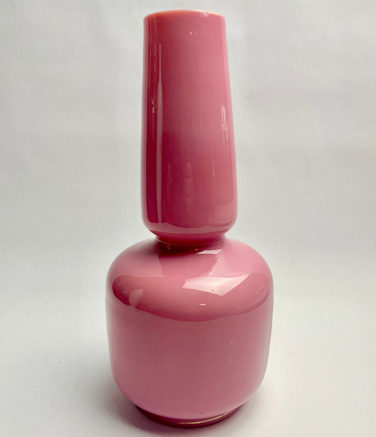 Victorian Pink Opaline Glass Vase – Hand-Painted Floral, 26cm