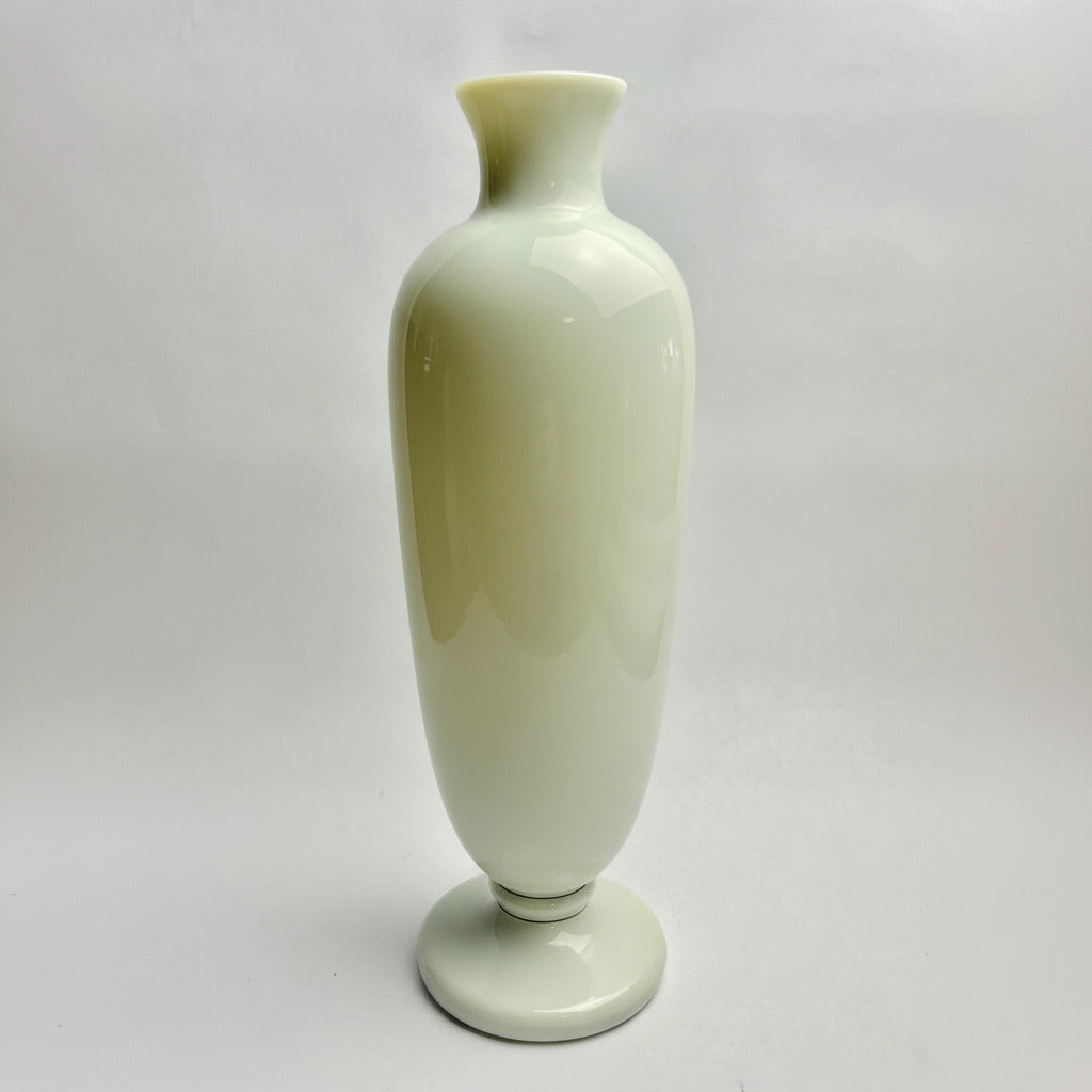 Large Victorian Milk Glass Vase – Hand-Painted Floral, 47cm