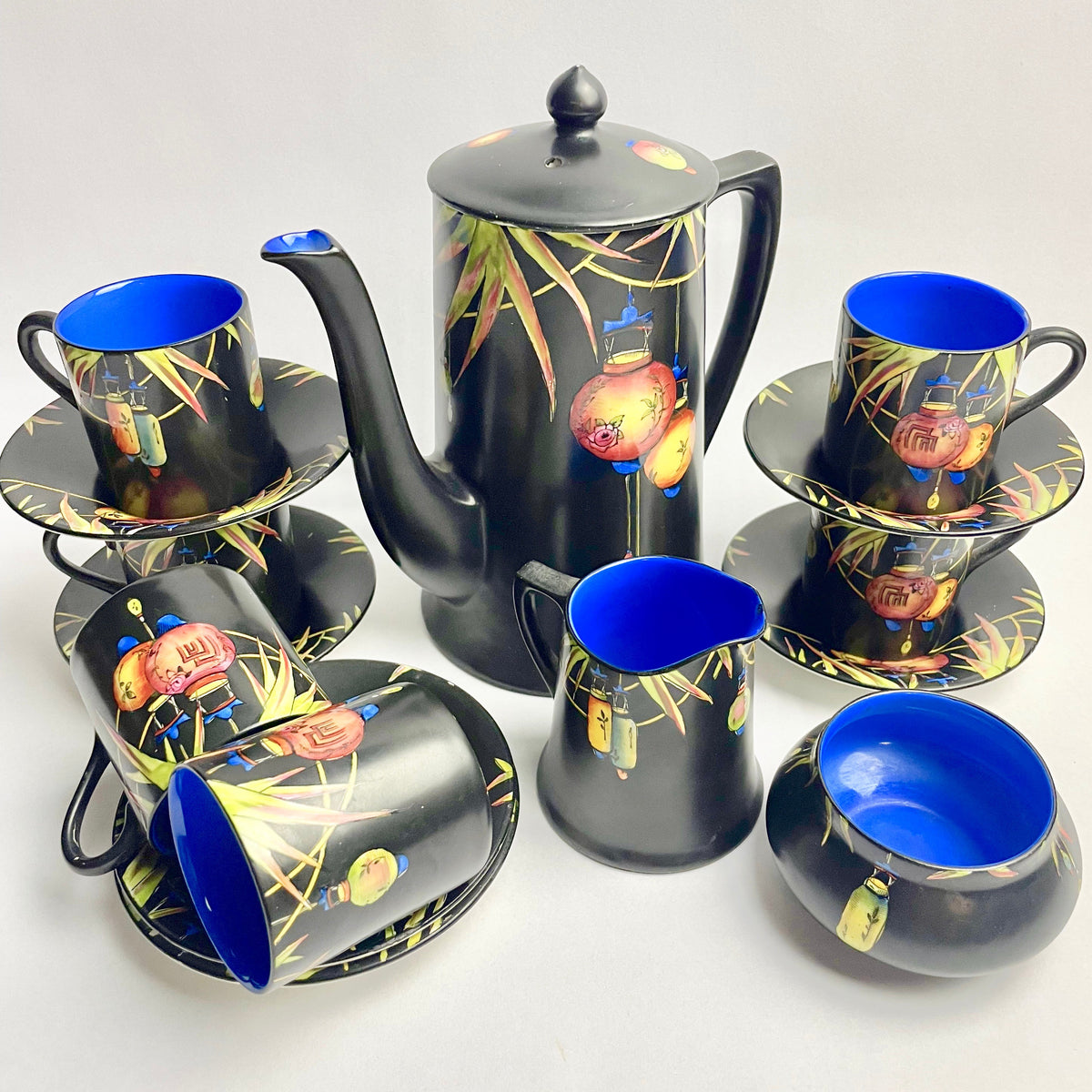 Rare Crown Ducal “Chinese Lantern” Coffee Set – c.1920 Art Deco