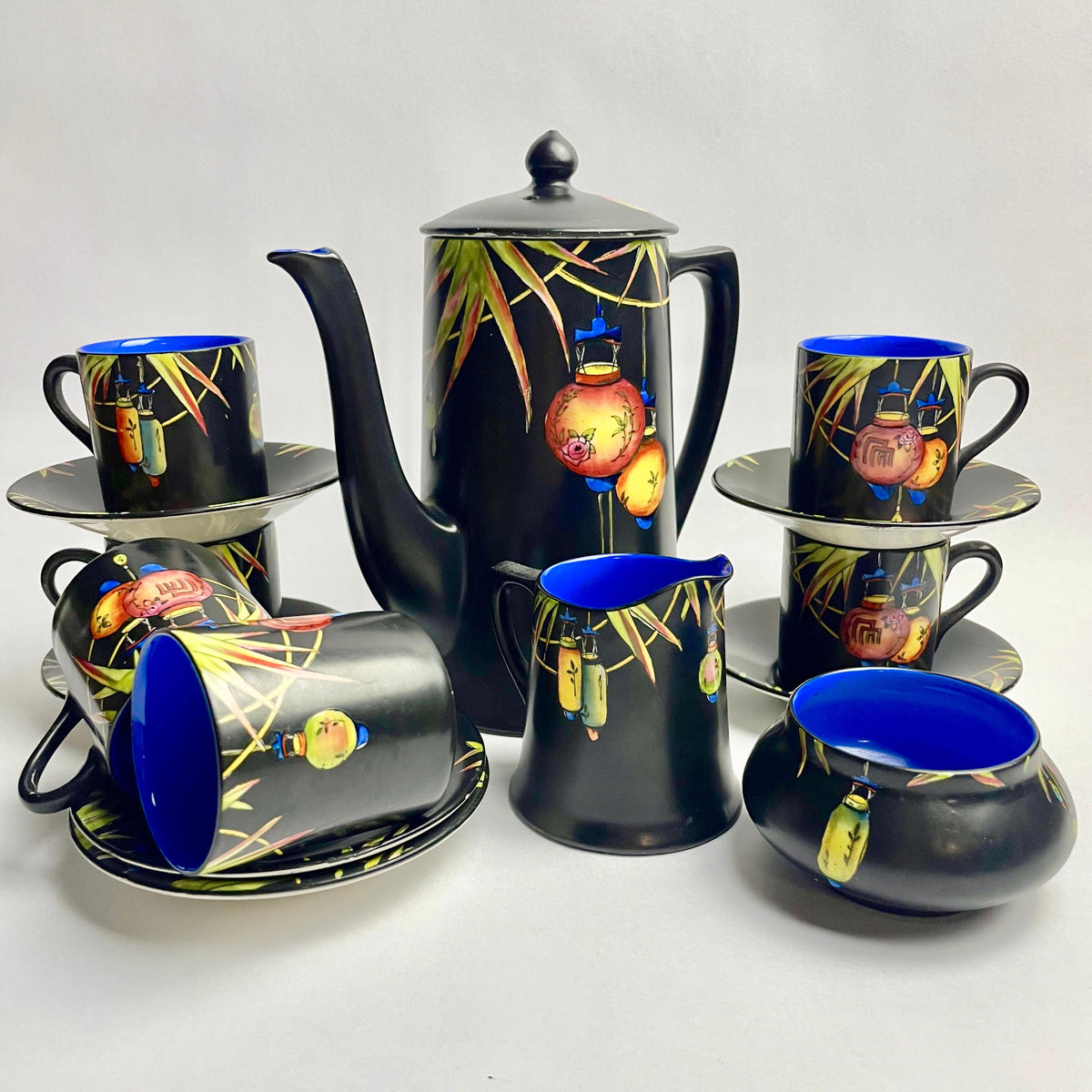 Rare Crown Ducal “Chinese Lantern” Coffee Set – c.1920 Art Deco