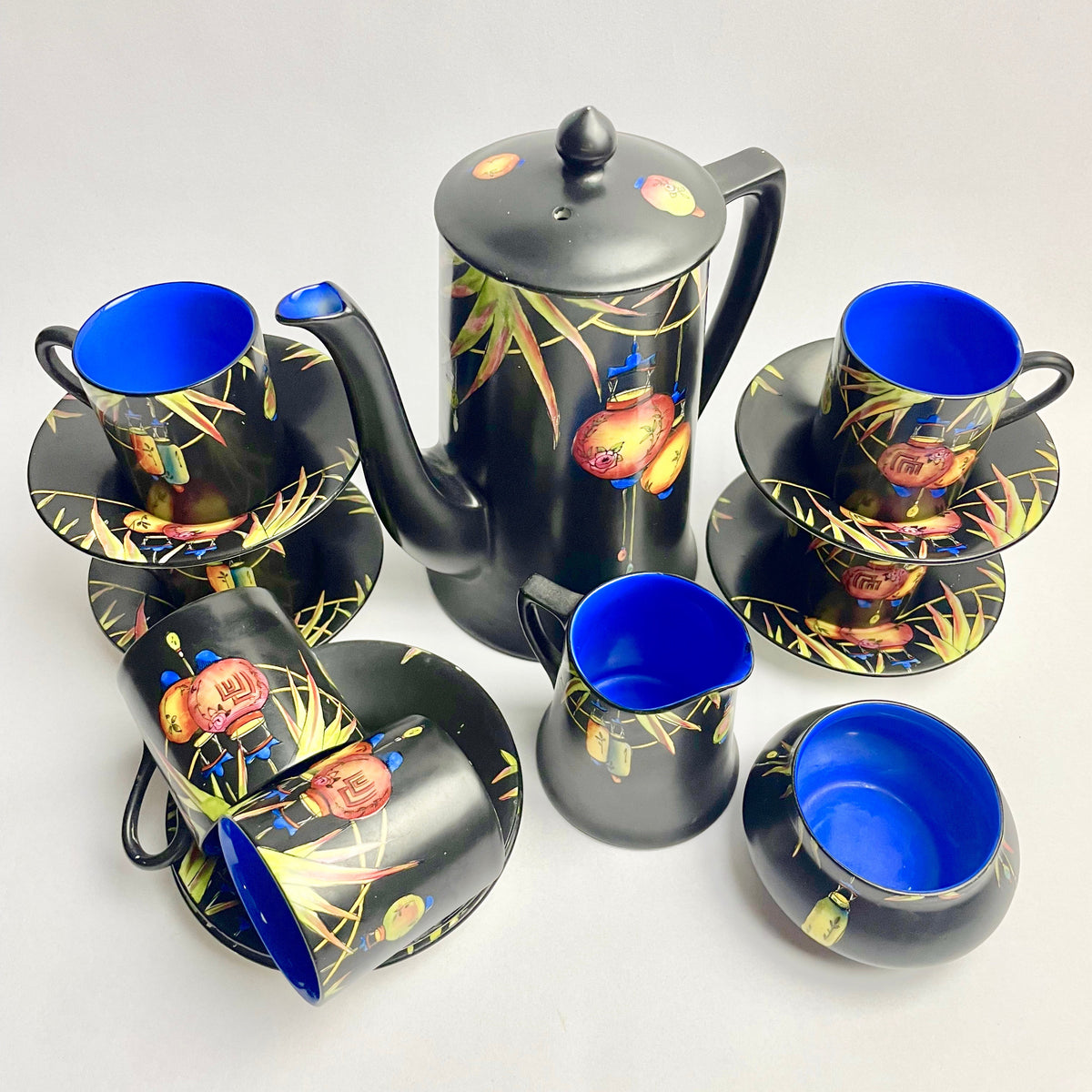 Rare Crown Ducal “Chinese Lantern” Coffee Set – c.1920 Art Deco