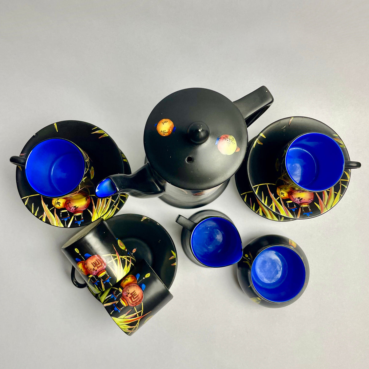 Rare Crown Ducal “Chinese Lantern” Coffee Set – c.1920 Art Deco