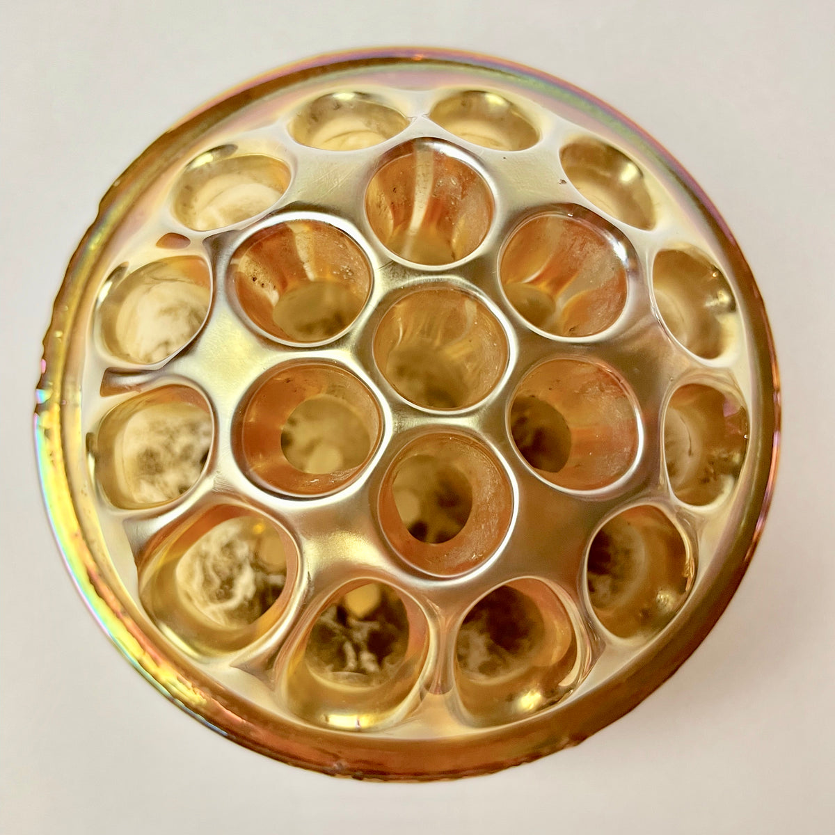 Crown Crystal Australia Carnival Glass Float Bowl with Frog – Banded Diamonds Pattern c.1930s