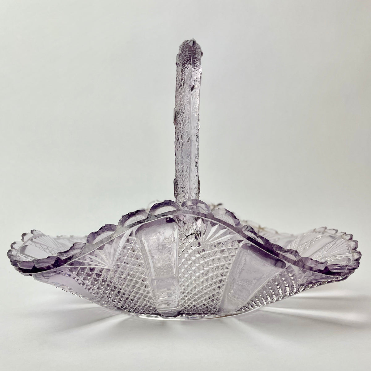 Vintage Amethyst Pressed Glass Basket – Scalloped Edge