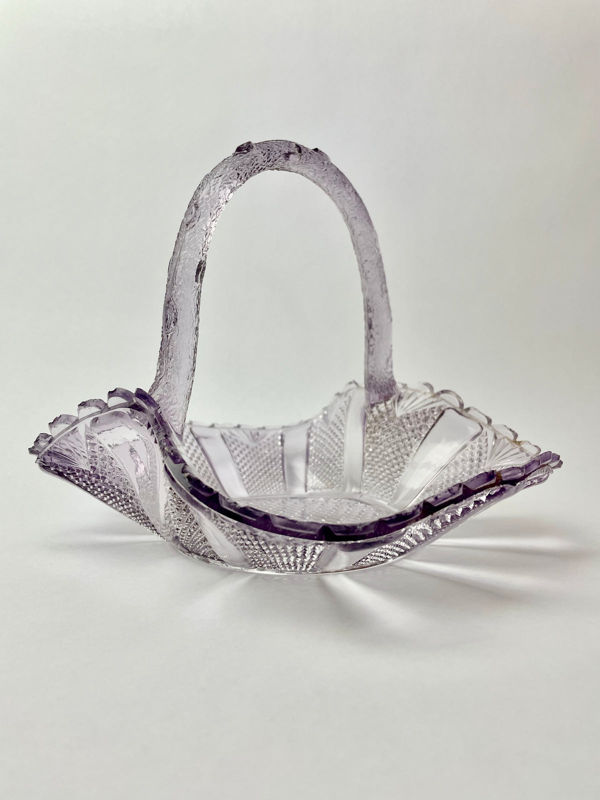 Vintage Amethyst Pressed Glass Basket – Scalloped Edge