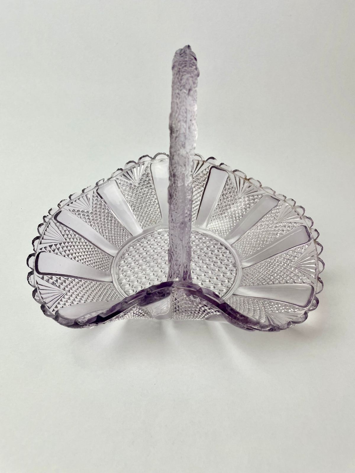 Vintage Amethyst Pressed Glass Basket – Scalloped Edge