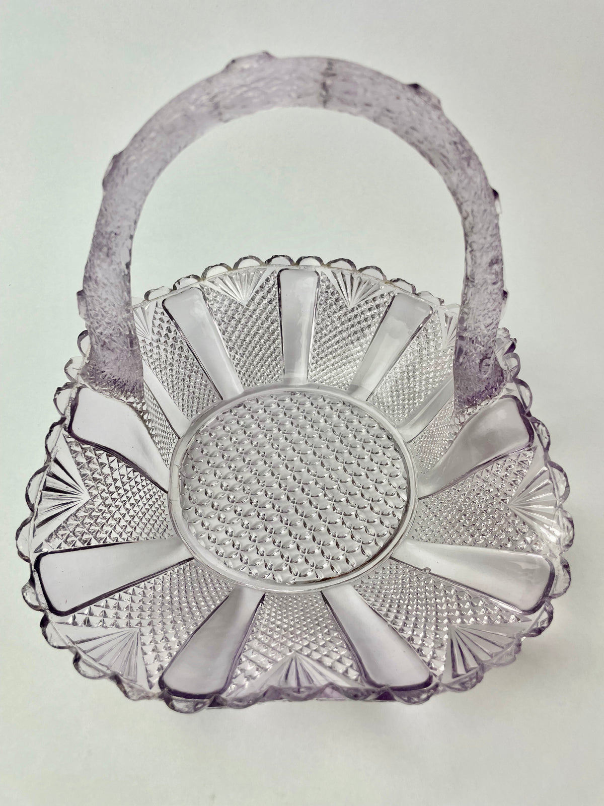 Vintage Amethyst Pressed Glass Basket – Scalloped Edge