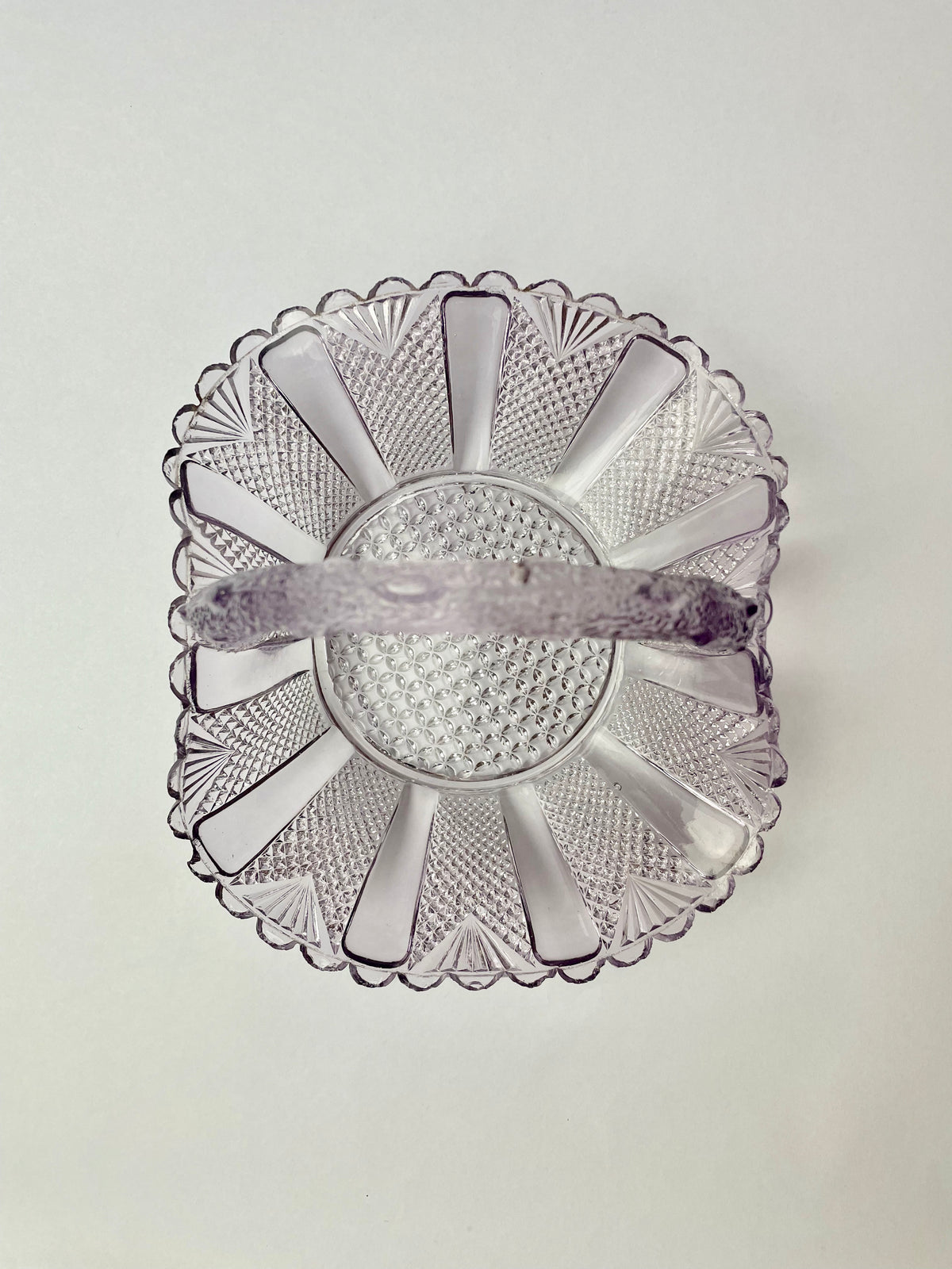 Vintage Amethyst Pressed Glass Basket – Scalloped Edge