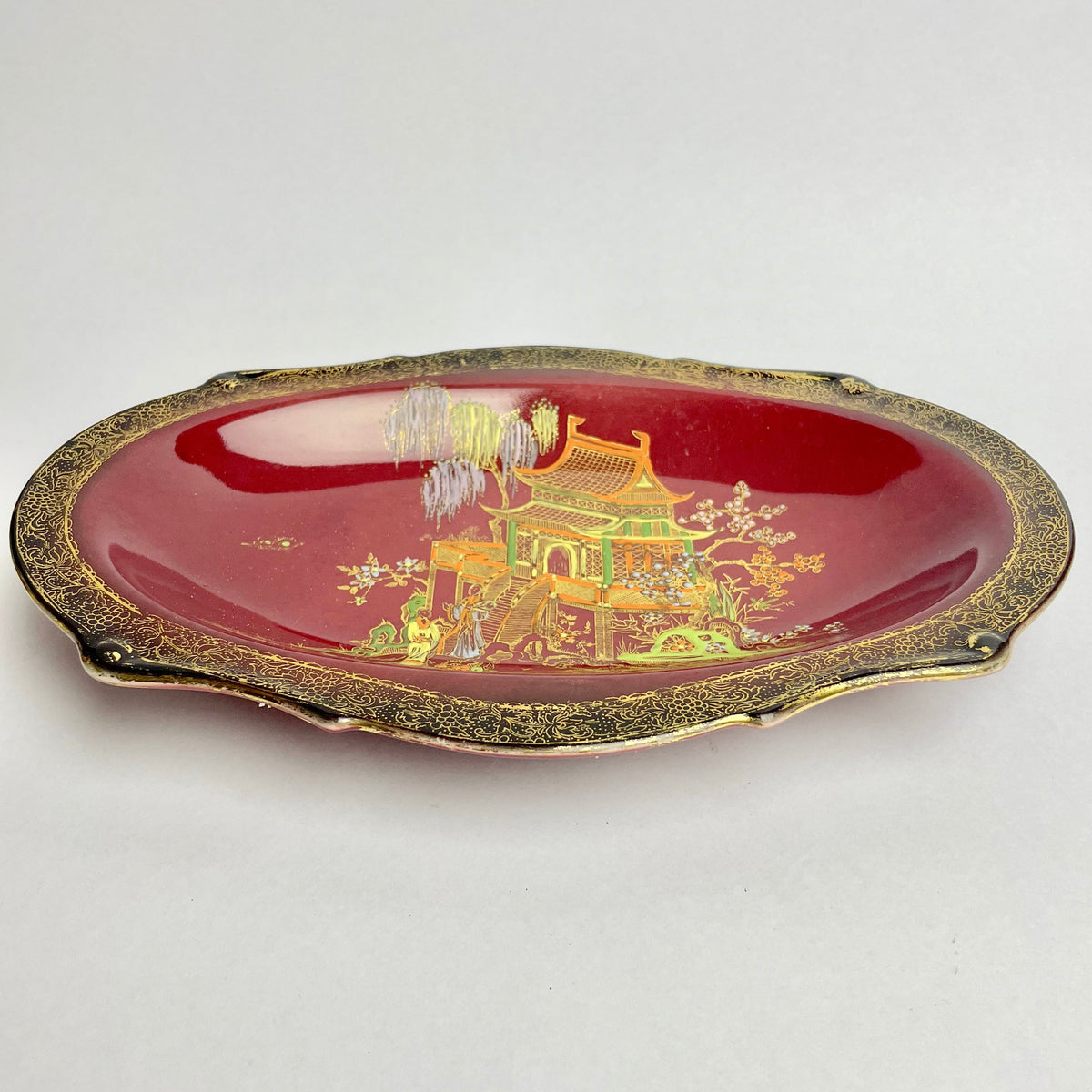 Carlton Ware Rouge Royale Dish – Oriental Pagoda Design – 25cm