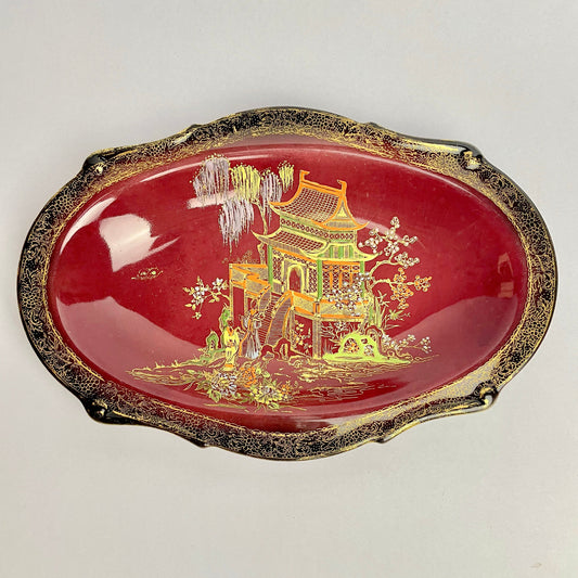 Carlton Ware Rouge Royale Dish – Oriental Pagoda Design – 25cm