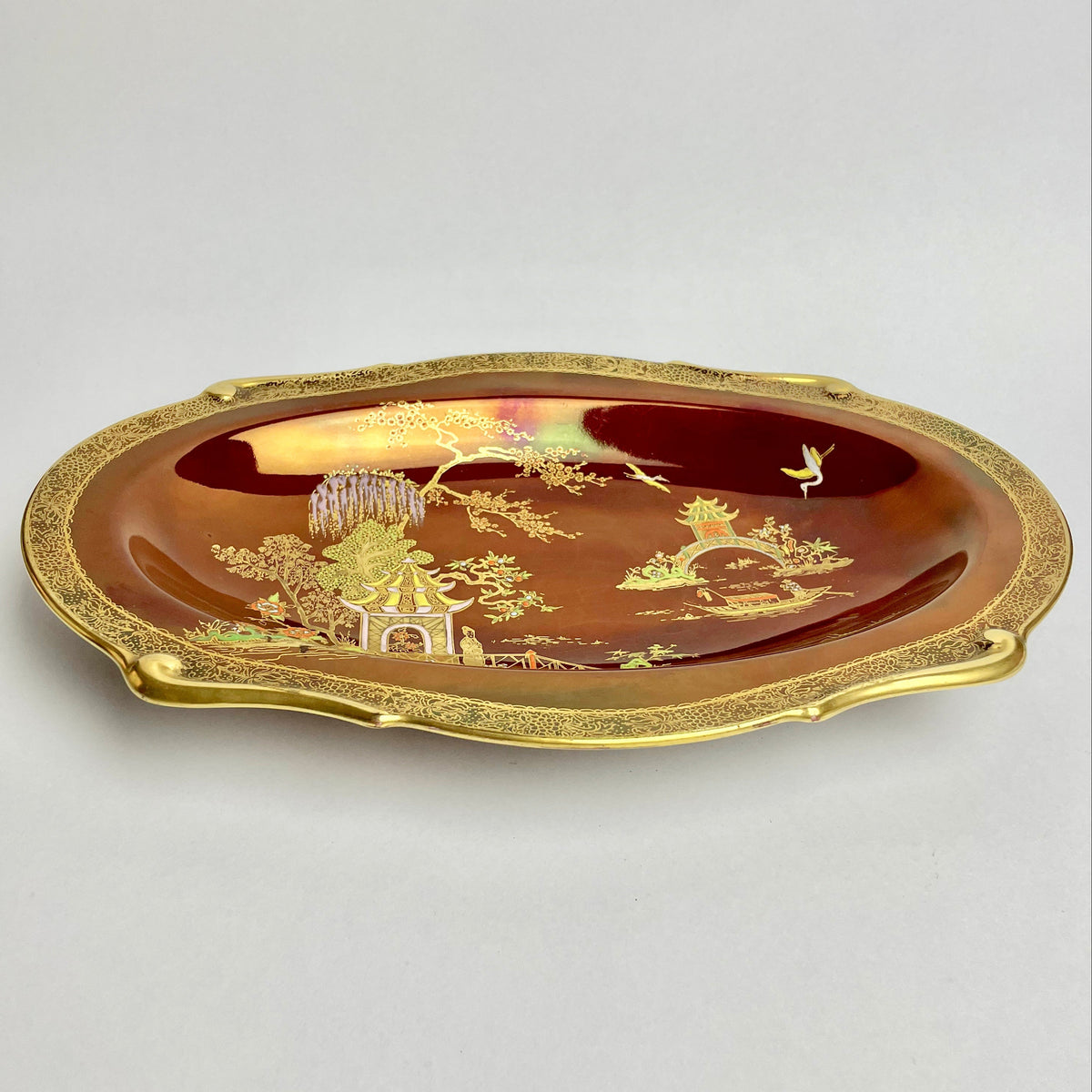 Large Carlton Ware Rouge Royale Plate – Oriental Pagoda – 28cm