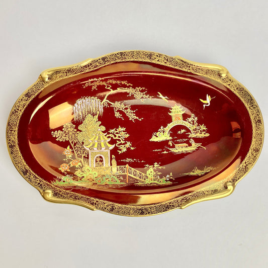 Large Carlton Ware Rouge Royale Plate – Oriental Pagoda – 28cm