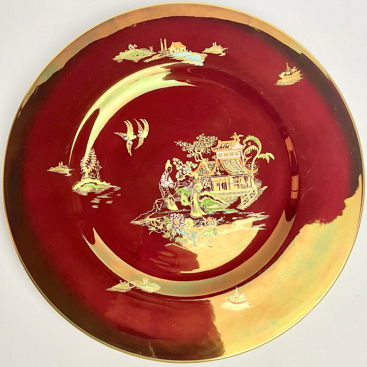 Large Carlton Ware Rouge Royale Plate – Oriental Pagoda – 27.5cm – VGC