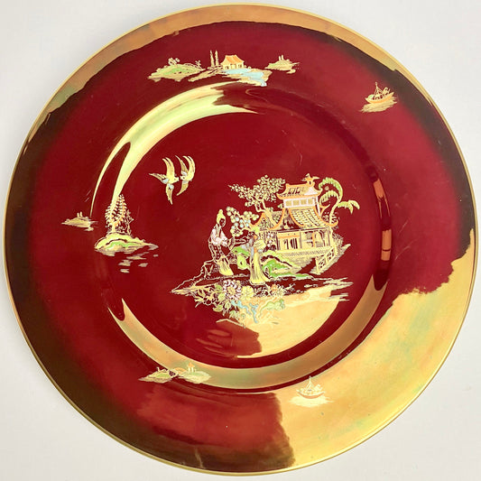 Large Carlton Ware Rouge Royale Plate – Oriental Pagoda – 27.5cm – VGC