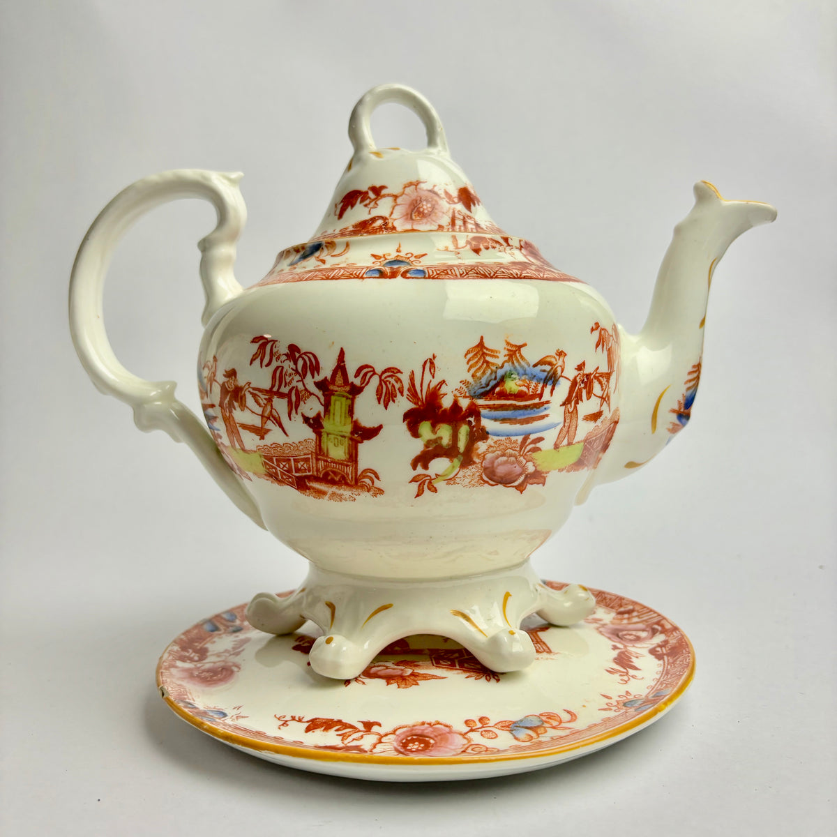 Rare Hilditch & Sons Chinoiserie Tea Set c1840 – Fisherman & Cormorants – 33pc
