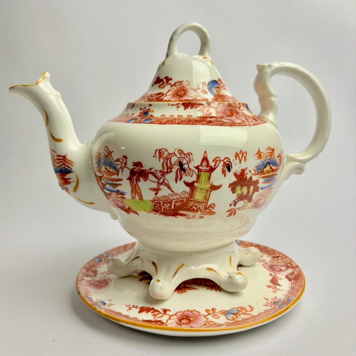 Rare Hilditch & Sons Chinoiserie Tea Set c1840 – Fisherman & Cormorants – 33pc