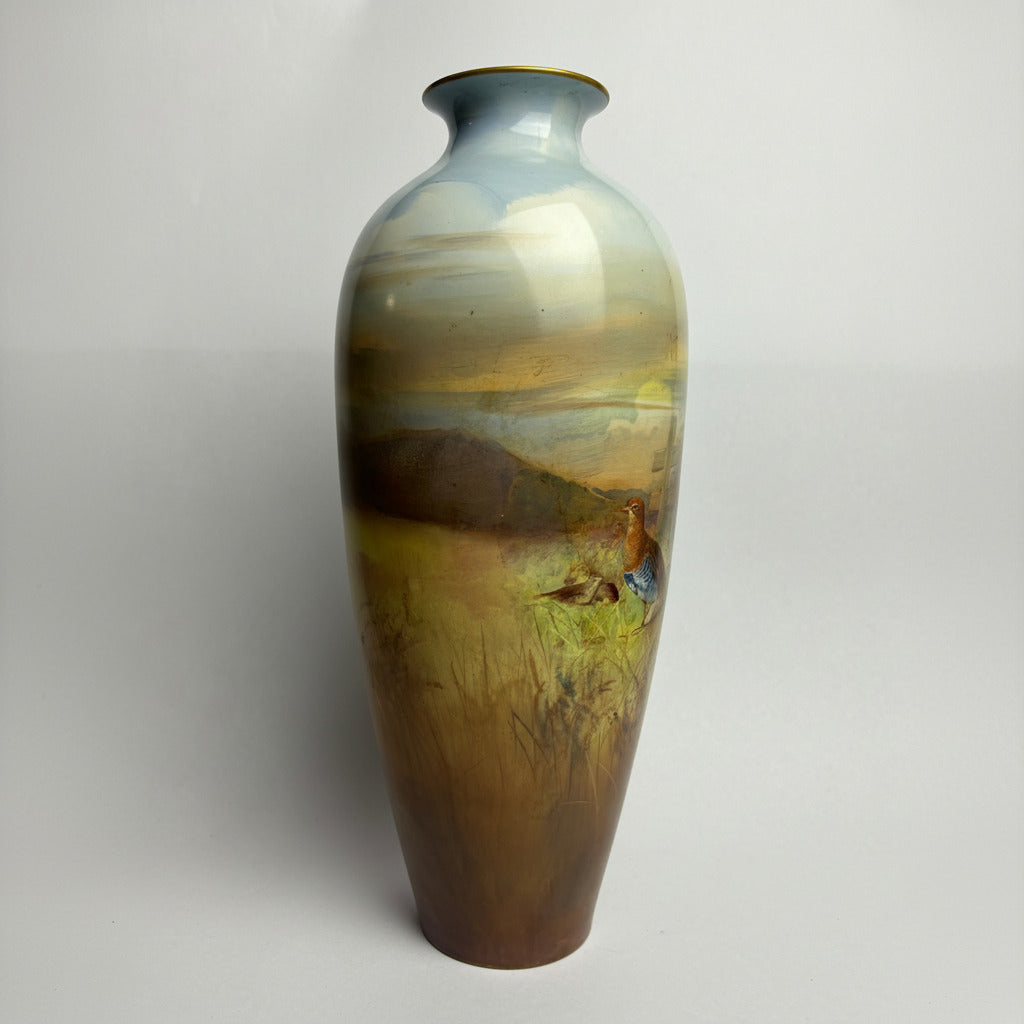 Pair Large Antique Winton Hand Painted Vases – Pheasants – Signed T Holmes – 34cm