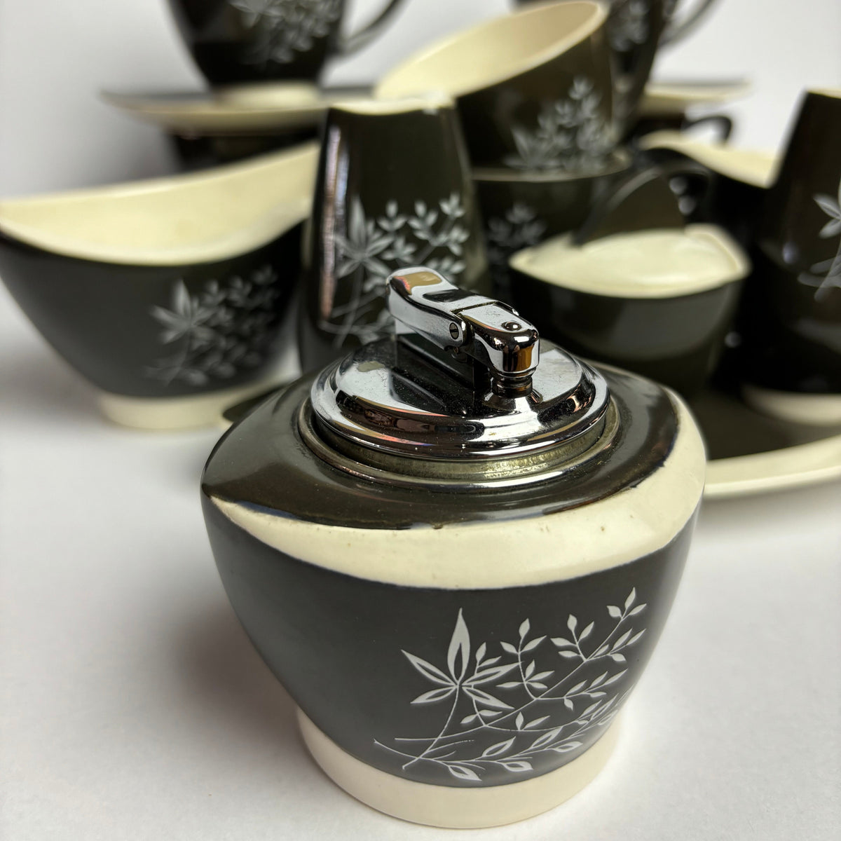 Carlton Ware ‘Boomerang’ Tea Set – Mid Century Australian Design – Charcoal & White