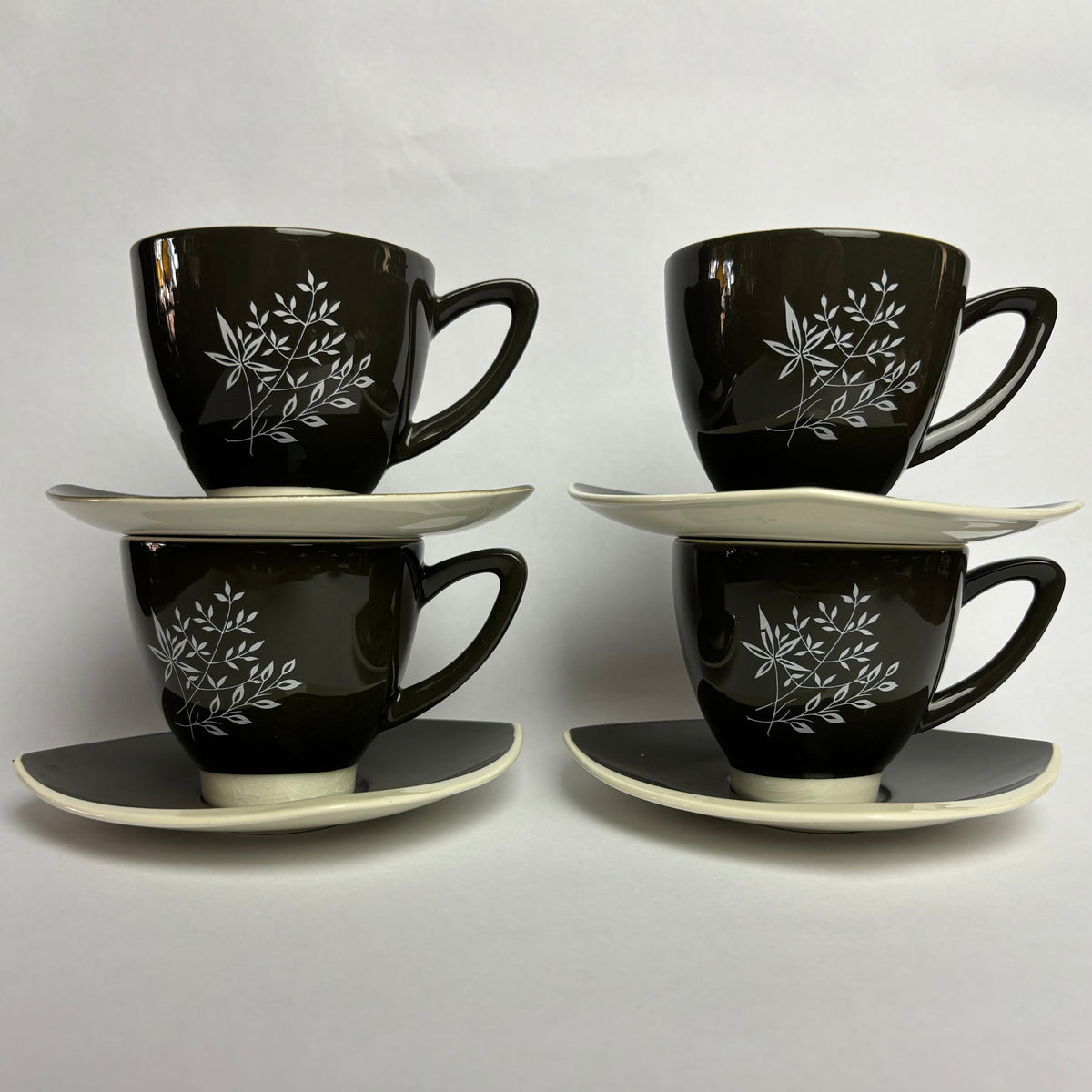 Carlton Ware ‘Boomerang’ Tea Set – Mid Century Australian Design – Charcoal & White