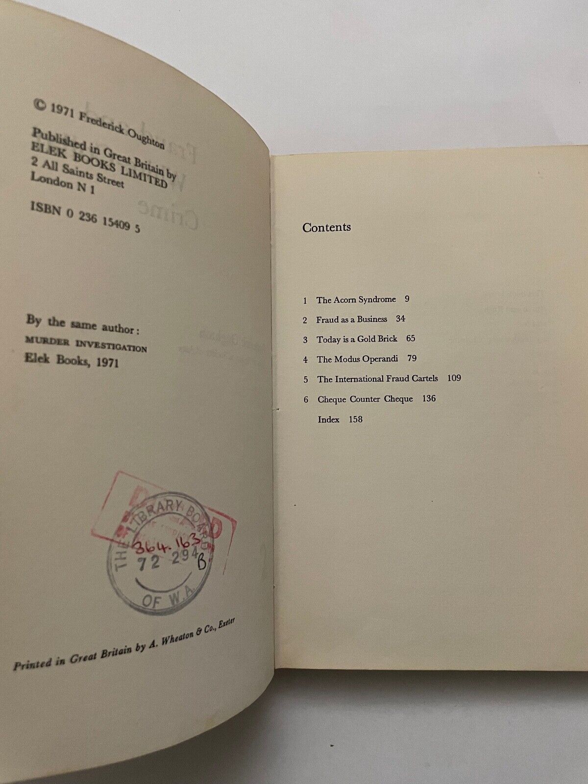 Fraud and White Collar Crime by Frederick Oughton (Hardcover, 1971)