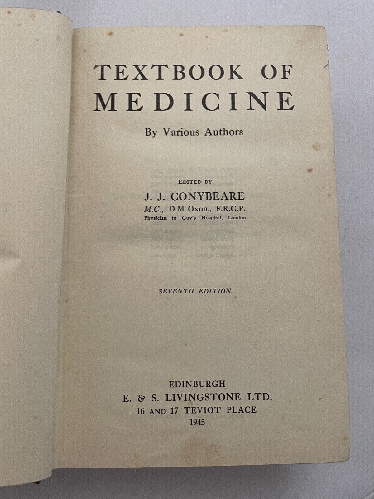 Textbook Of Medicine, John Conybeare & WN Mann  7th Ed Hardcover