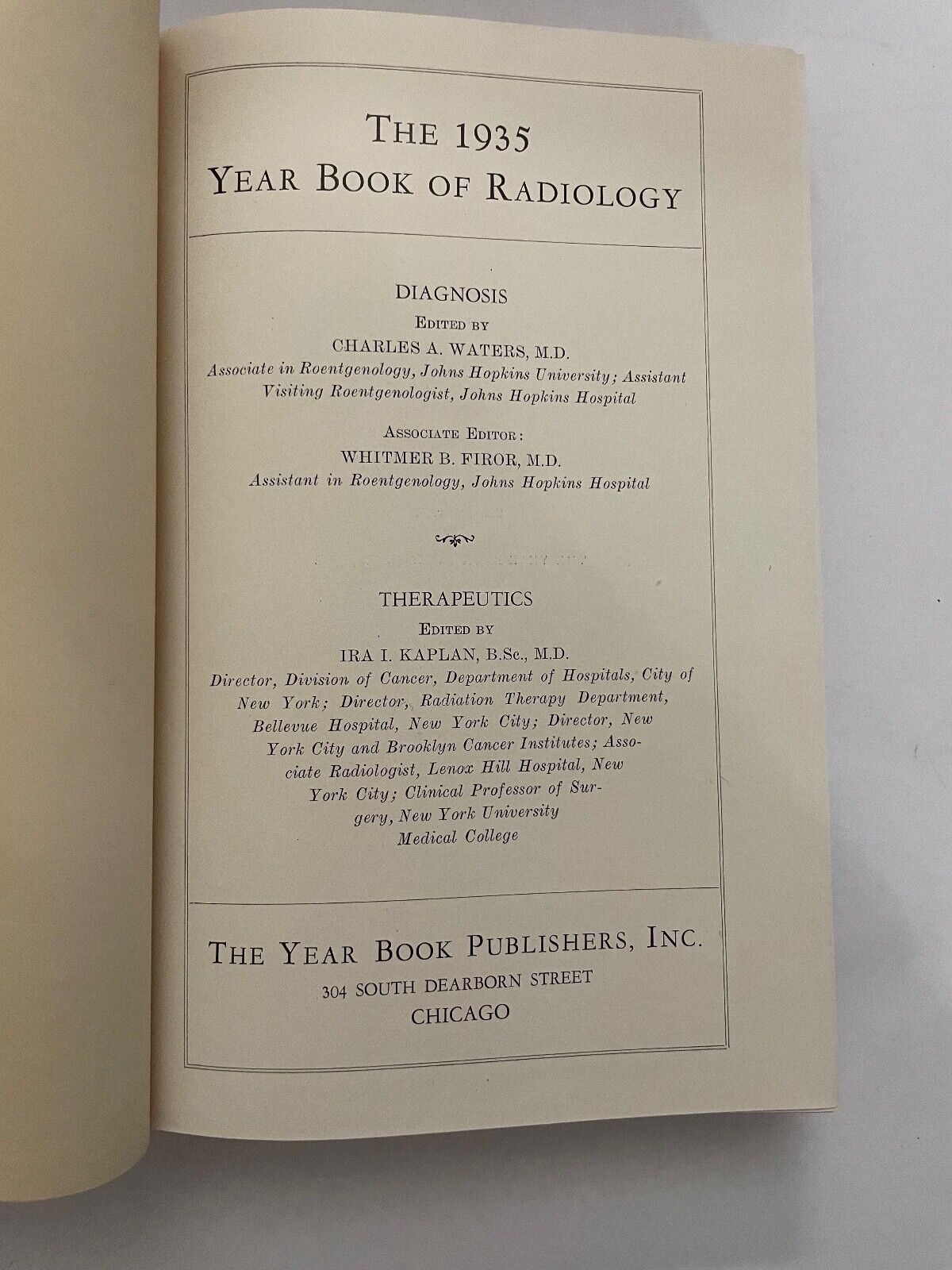 1935 Year Book of Radiology by Charles Waters and ira Kaplan