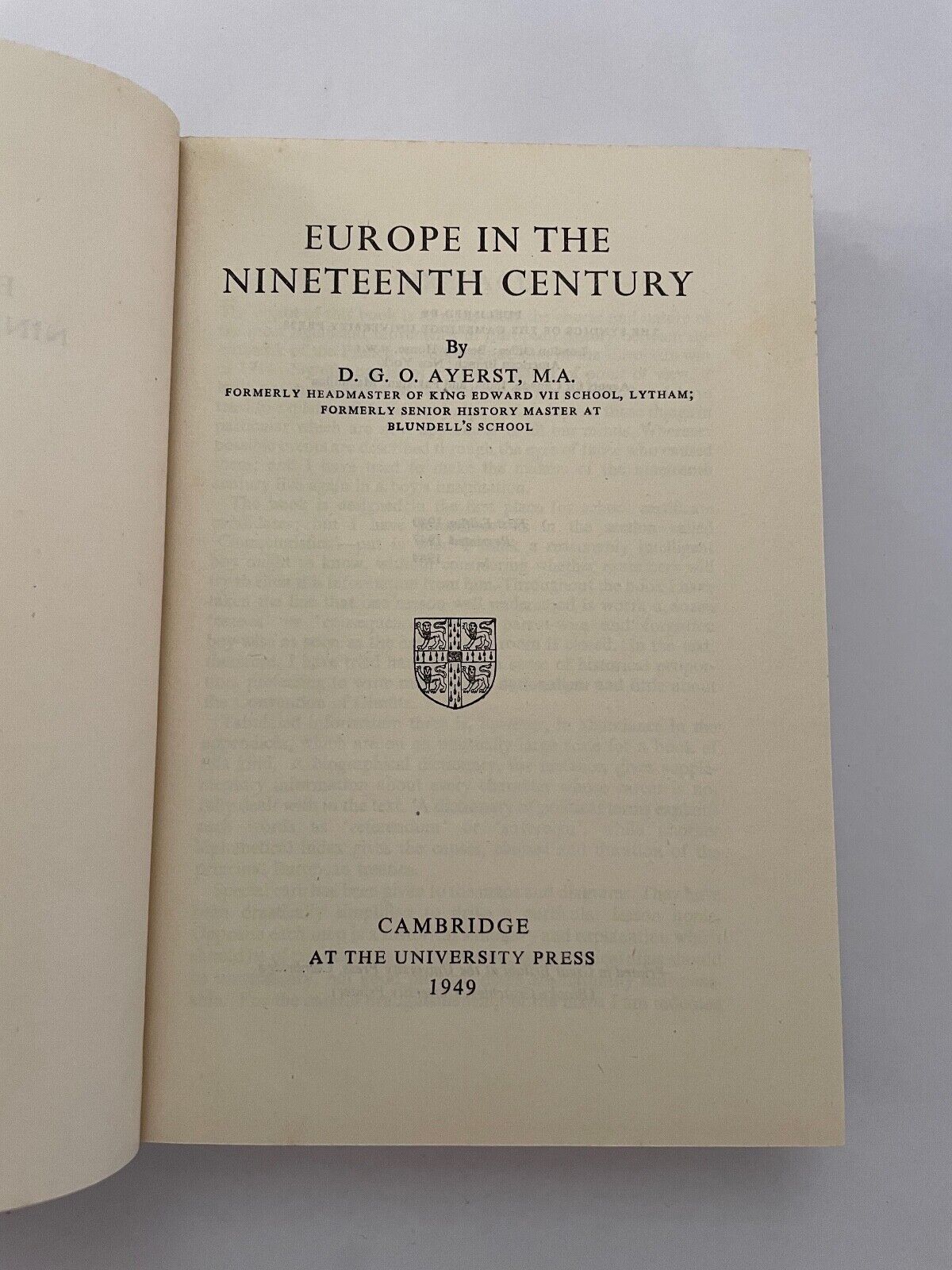 Europe In The Nineteenth Century by D. G. O. Ayerst Hardcover 0521040744
