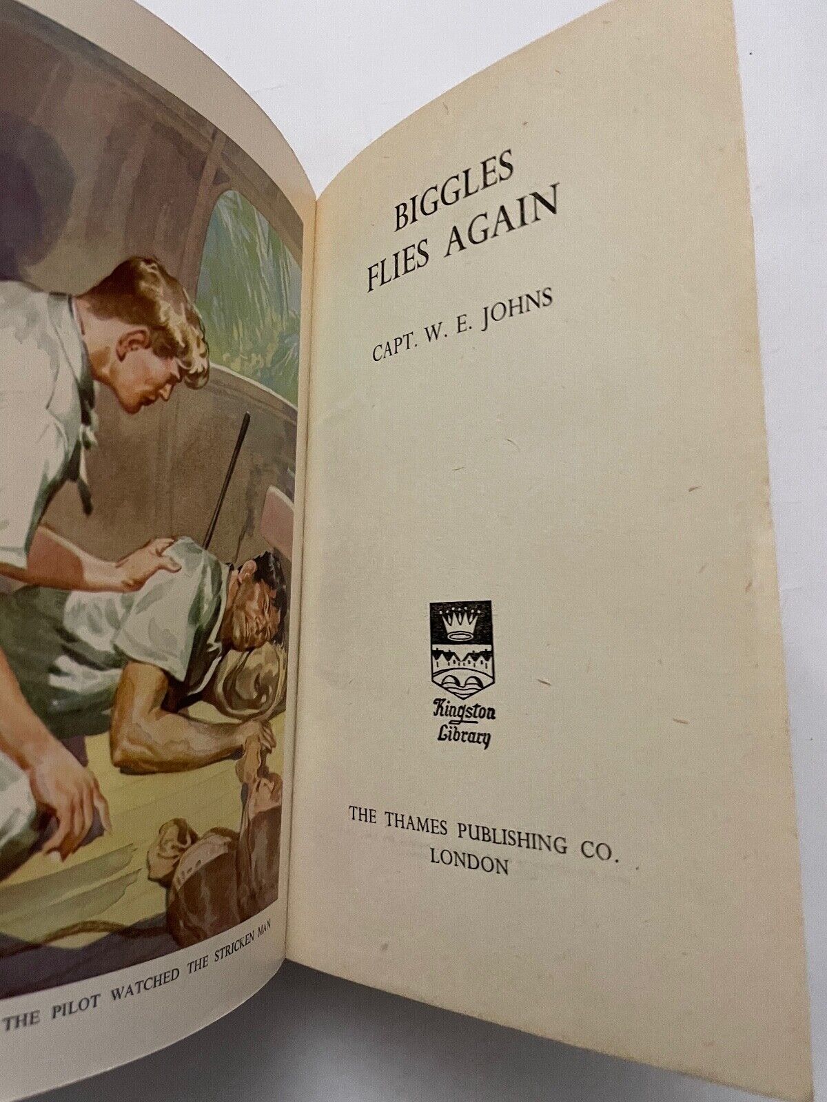 BIGGLES FLIES AGAIN by Captain  W E JOHNS  (Hardcover, c1950s)